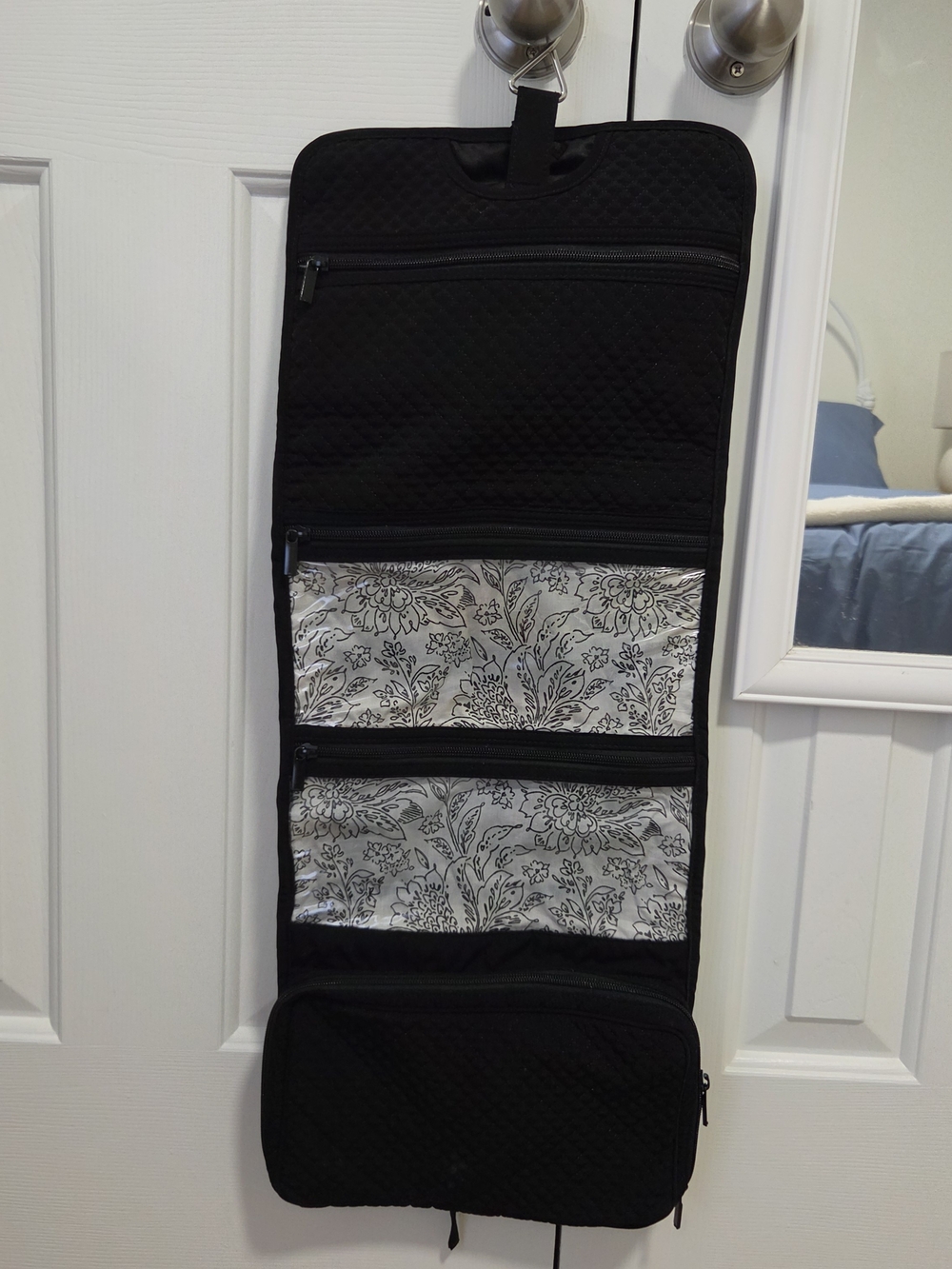 Black Hanging Organizer with Floral Lined Pockets